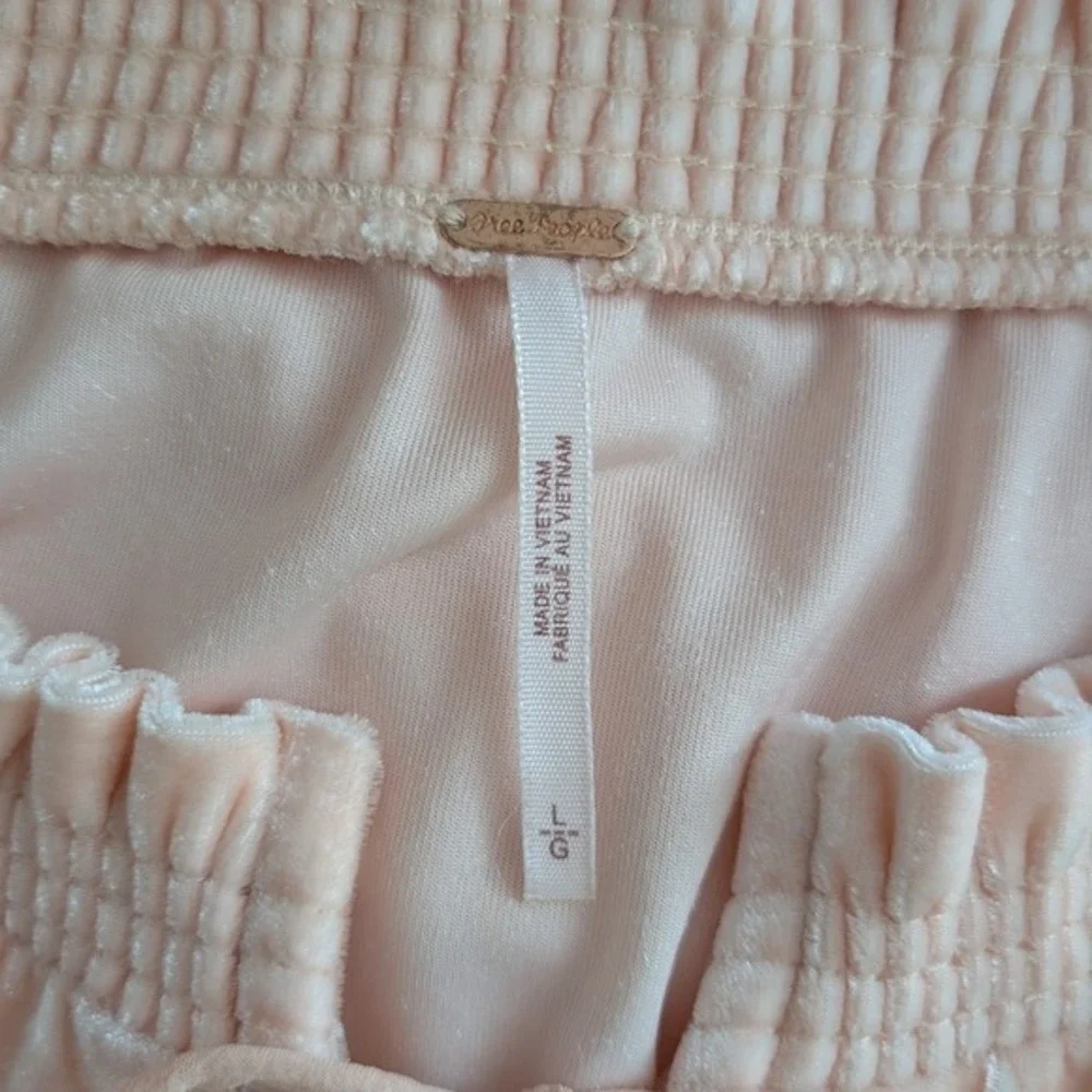 Free People Coquette Boho Chic Peach Pink Peasant Puff Sleeve Velvet Blouse